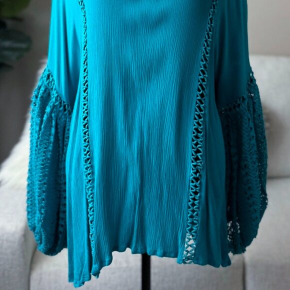New Velzera Blue Lace Boho Hippie Oversized Relaxed Fit Tunic Shirt s m l 1x - Picture 2 of 5